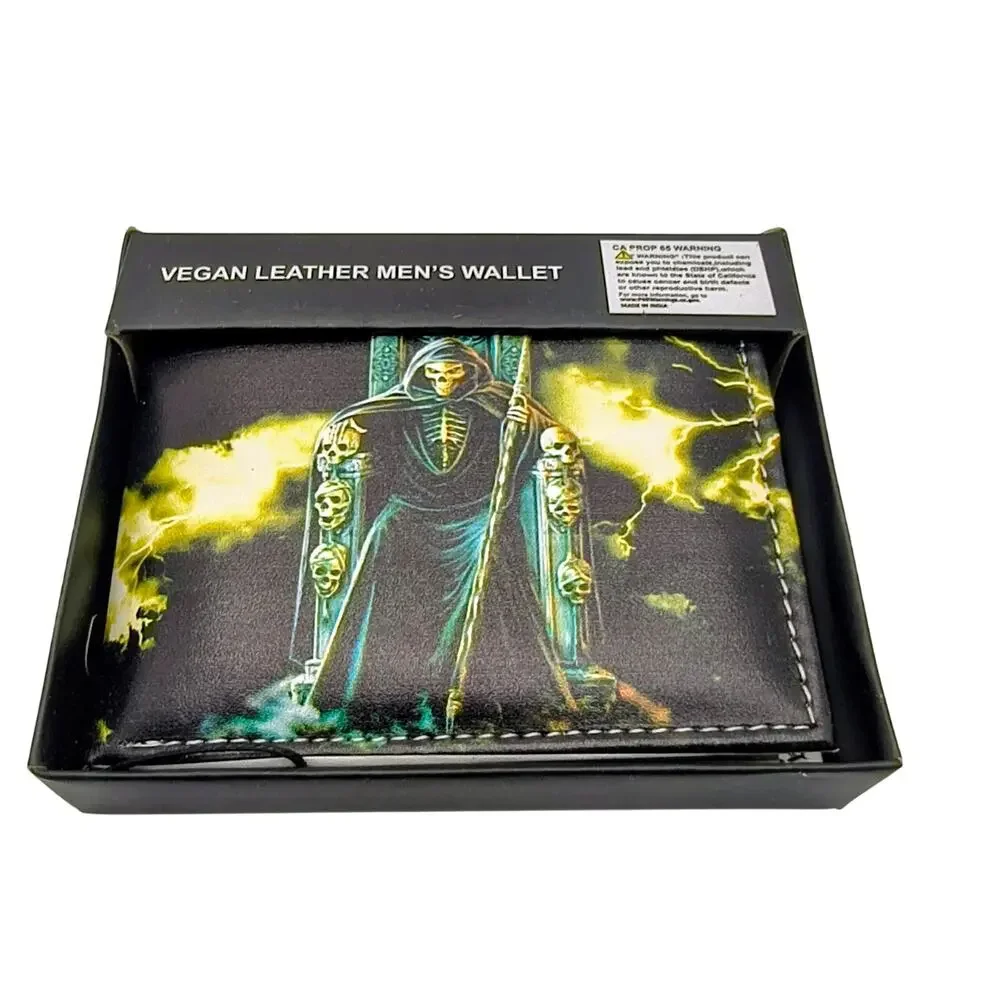 Handcrafted Men’s Full‑Size Wallet – Vegan Leather, Grim Reaper Throne & Scythe